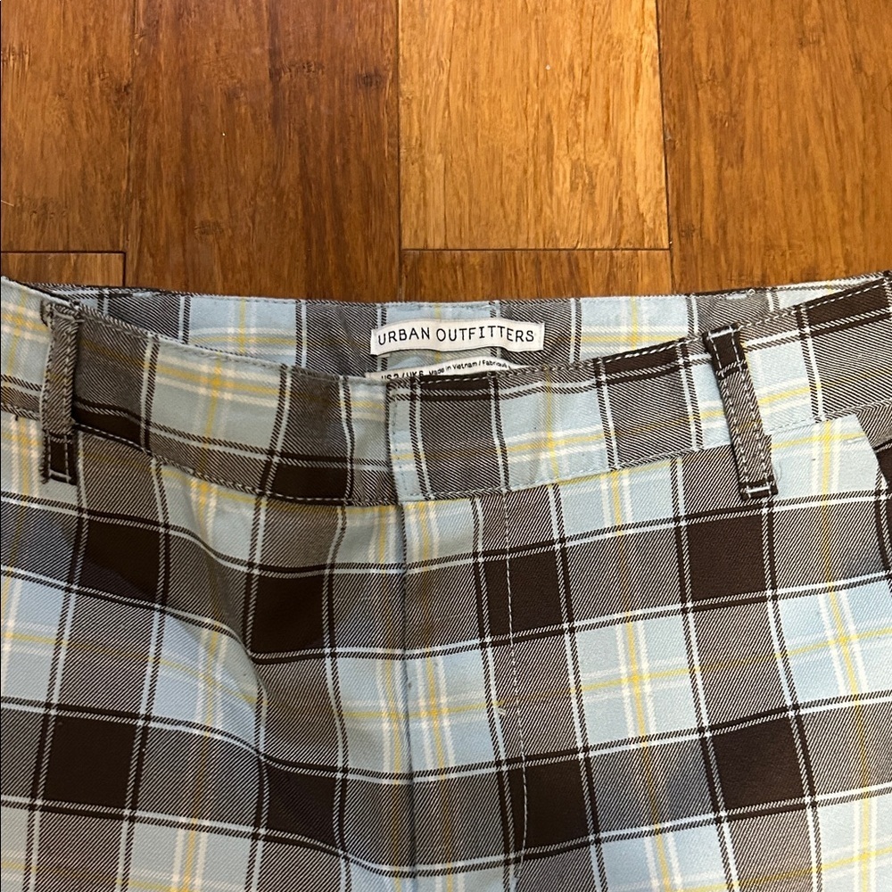 Urban Outfitters Checkered Trousers Size 2 Brown Cream Plaid Straight Leg Pants - Picture 3 of 10